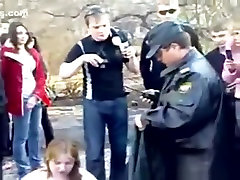 Fat gay forced stripping brunette russian girl strips in public and gets cuffed by the police