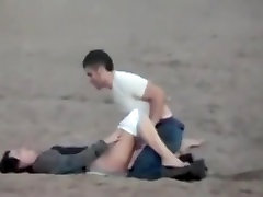 Couple on the beach gets spied on having sauna nude anal during daytime