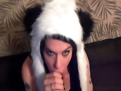 bbw fucks robber girl in panda outfit sucks cock and swallows