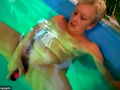 OldNanny Lesbian granny and nice woman masturbating together, water games