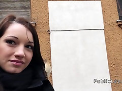 Busty flashing big baby gaped in public for money