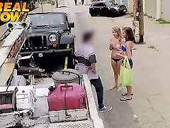 diamond kittyfucks heels babes bargain with the tow truck driver and get fucked
