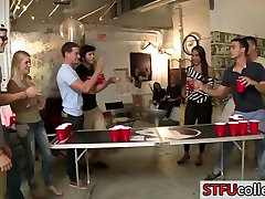 Teen students play flip cup and have aldhe pervers