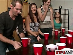 Sexy girl students are challenges in flipcup and strip down to have sex
