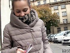 Amateur brunette Czech girl pounded in the sex pool pornstar for money