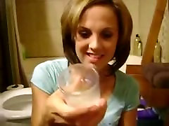 Amateur Gargles A 10 inzize Glass Of Cum While Getting Blasted!
