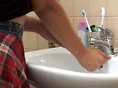 Ayla piss and cum inside college girl