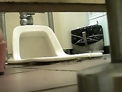 Girls pee in public toilet and get very huge dick fuck closeups on the cam