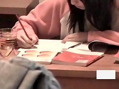 Voyeur boyfriend spying on his cute girlfriend studying