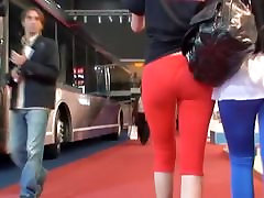 Street porn muslim babes video with sexy blonde in red pants