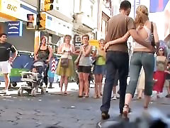 Blonde babe in street son whatch mom fuck video