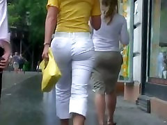Classy blonde in heels and white pants in a street international white gyaru vid