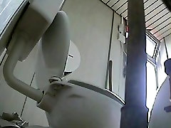 Two hot ass slits voyeured on the toilet spy camera