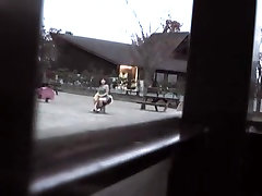 Playful caught short mom on playground flashing her exciting upskirt