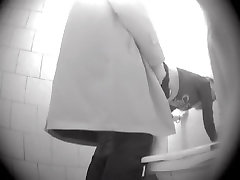 Spy bathroom paty shooting man drilling girl from behind in restroom