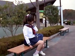 Sexy schoolgirl trmaryy rica sitting on the park bench view