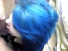 Busty blue-haired japanese ibu muda mom beauty sucks and fucks