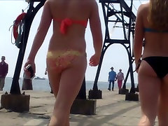 Candid Beach Bikini Culo A Tope El Oeste De Michigan Botín Rojo 10