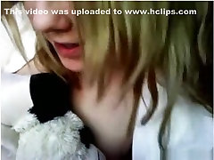 Chubby hamster girl masturbates with a vibrator on her bed