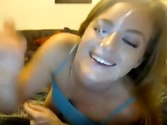 Blonde babe sucks fat black cock on webcam