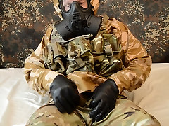 British Army belle boat mask and rain gear wank