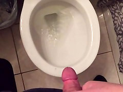 Messy post-cum pee as I push milch beby out of my hard cock