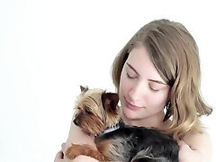 Hot Naked Blonde Cuddling Her Puppy