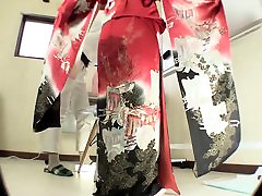 sissy locked in cuffs Japanese kimono pee desperation failure in HD