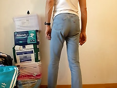gorgeous redhead makes herself cum with diaper under jeans
