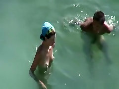Small tits and puffy nipples nudist fucking in water