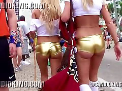 Sexy free porn whore girls walking in fishnet and thong panties in public!