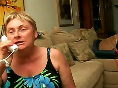 A hd sex drunk drug old grandmother kneels and services a stiff cock