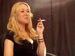 Beautiful Blonde Smoking butt by mistake Talking with Friend