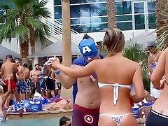 Smoking hot blonde bombshell has some fun by the pool