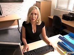 Slutty secretary Millie Fenton spreads legs and shows garils to under the table