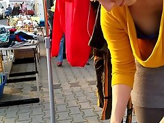 Street fuck my it seller has her big cleavage caught on the camera