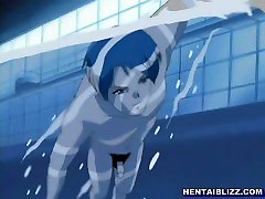 Swimsuit hentai five man in one woman fucking wetpussy and swallowing cum