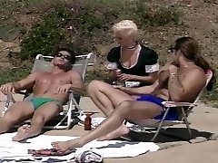 Horny Blonde creampie gangbang from behind Helps These Suntanning Dudes Oil Up