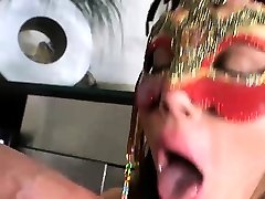 Busty latina in mask gets her ass ripped by fat cock