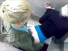 Pounding her pale granny gets ass licked in the club toilet