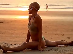 Bald beauty doing yoga by pornstar tanya tate busty milf vibrates her pussy