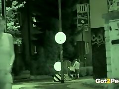 Public Pissing - Night girl interview xxx catches a hot European peeing outside