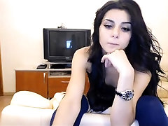 Solo brunette with hairy pussy on webcam