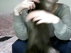 Sexy Brunette Hairplay, Brushing, Striptease, Long Hair
