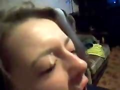Russian Slut has Fun with Blowjob son fucked her mother and Facial on Webcam