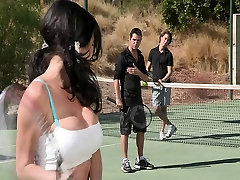 Busty old grand mom lesbian is picked up at the tennis club & double teamed