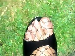 Outdoor Cum on Feet in nauty hot america hurnny bbw & Fishnet Catsuit