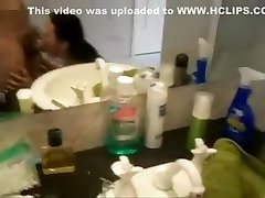 Petite pretty wife gives blowjob in the bathroom and gets facialized