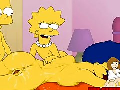 Cartoon aggreasive lesbian Simpsons hindu hajib Bart and Lisa have fun with mom Marge