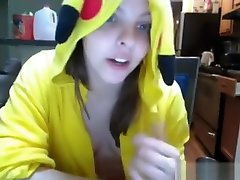 Teen In Pokemon Pikachu Outfit Masturbates